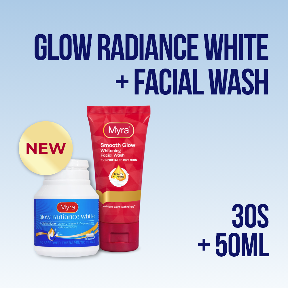 Myra Glow Radiance White with L-Glutathione 30s + Myra Smooth Glow  Whitening Facial Wash 50ml