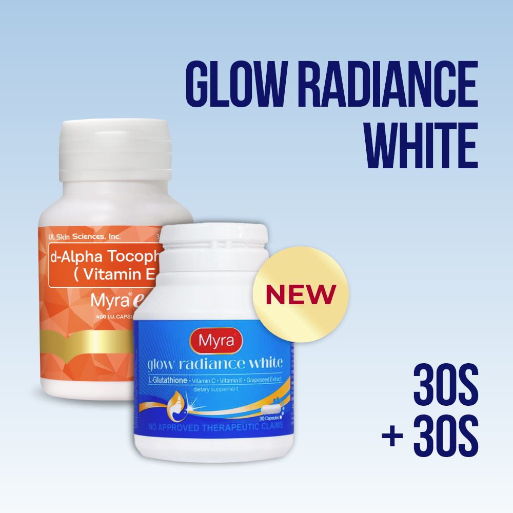 Myra Glow Radiance White with L-Glutathione 30s Bottle + Myra E 400 I. UL Skin Sciences, Inc. Myra Glow Radiance White with L-Glutathione 30s Bottle + Myra E 400 I. UL Skin Sciences, Inc.