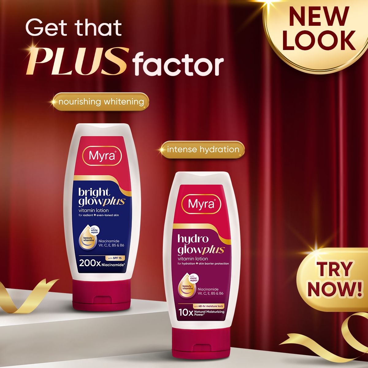 New Myra HydroGlow Plus Vitamin Lotion 200ml x 2