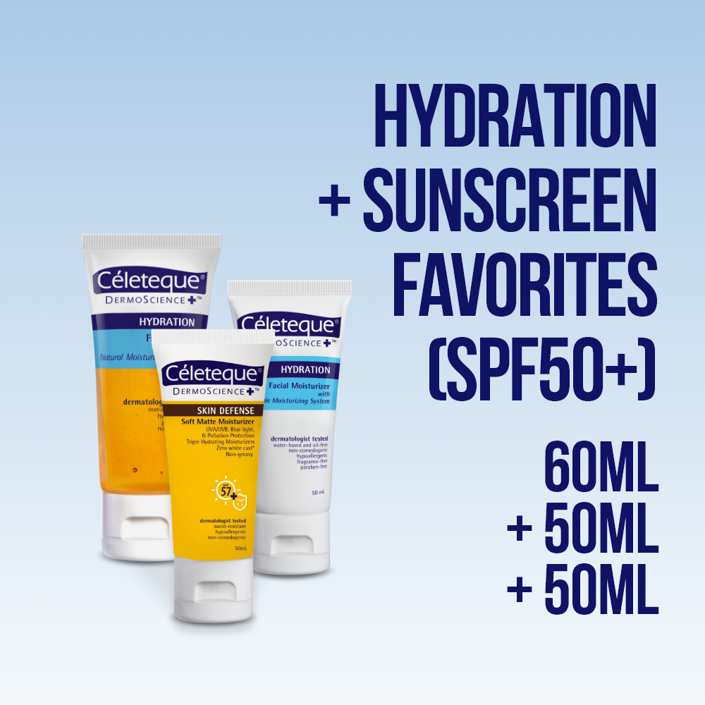 Céleteque® DermoScience™ Hydration + Sunscreen Favorites (with SPF50+ protection for hydrated skin)