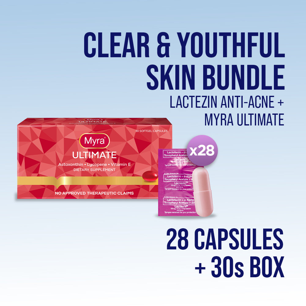 Clear and Youthful Skin Bundle (Lactezin Anti-Acne 28s capsules + Myra Ultimate with Astaxanthin 30s Box)