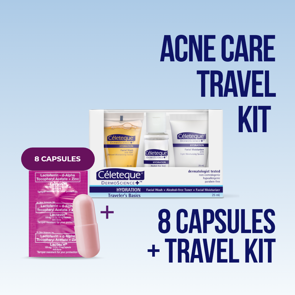 Lactezin Acne Care Travel Kit (Lactezin 8 capsules + Celeteque Hydration Travel Kit)