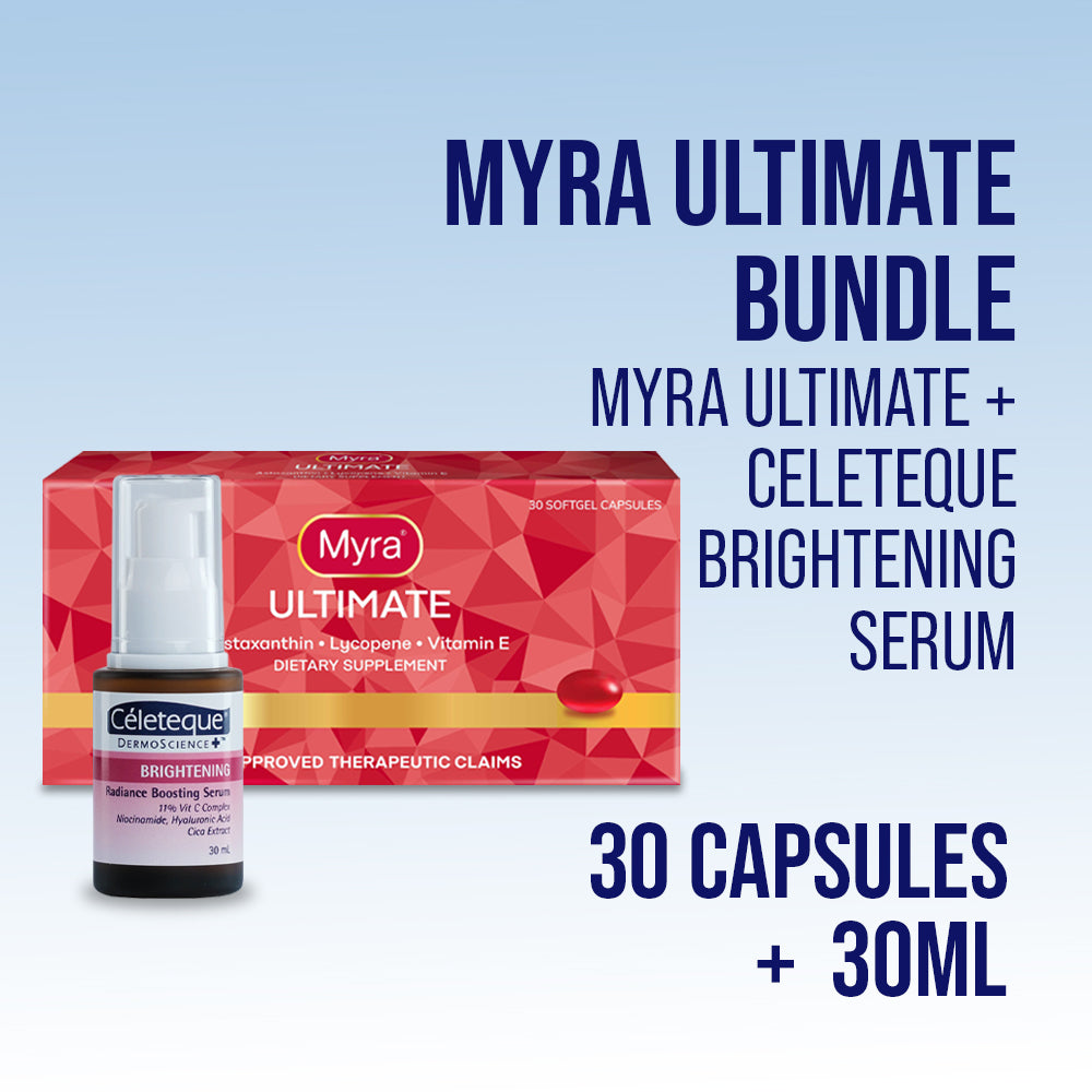Myra Ultimate with Astaxanthin 30s Capsules  + Celeteque Brightening Radiance Boosting Serum 30ml
