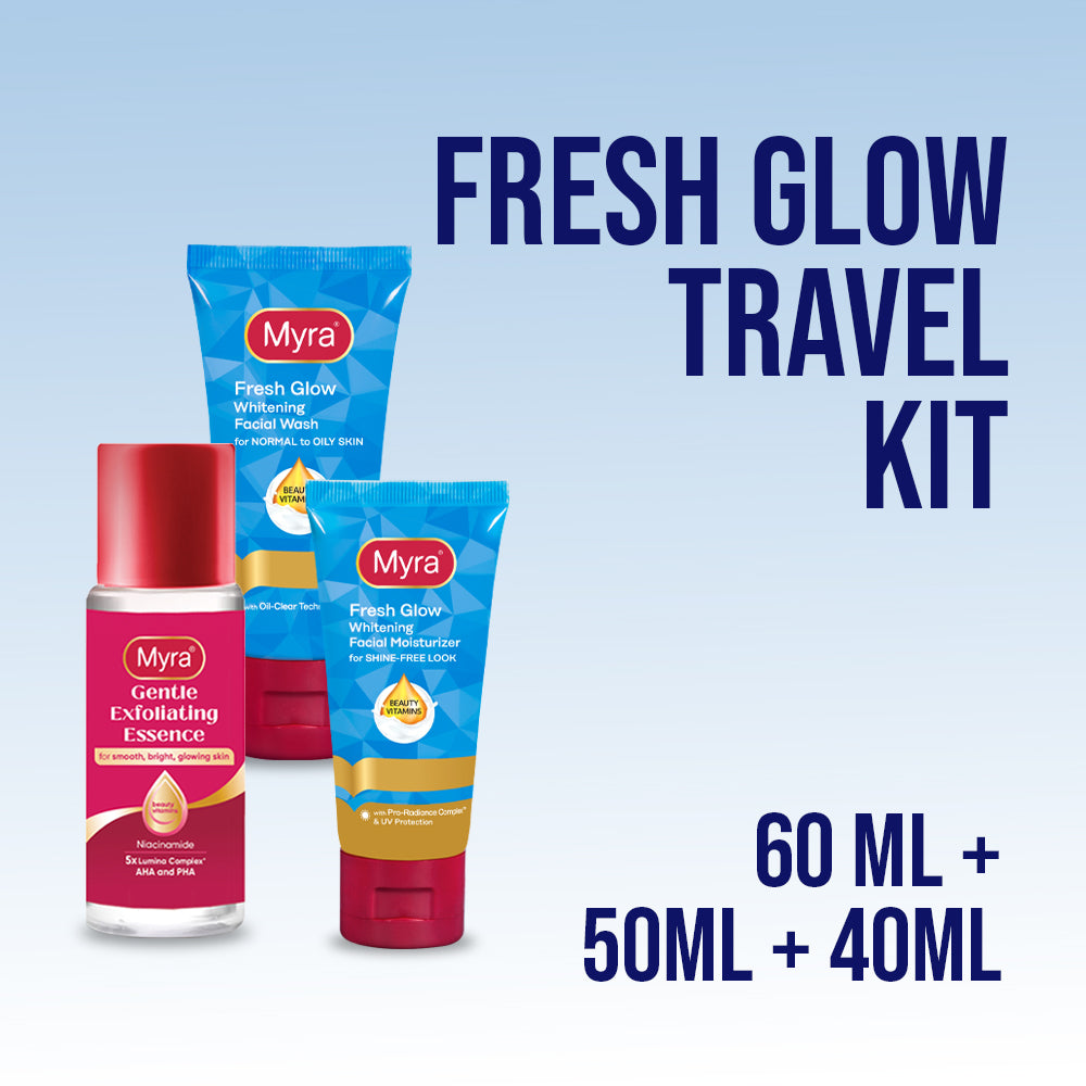 Fresh Glow Travel Kit (Myra Fresh Glow Facial Wash 50ml + Myra Fresh Glow Facial Moisturizer 40ml + Myra Gentle Exfoliating Essence 60ml)