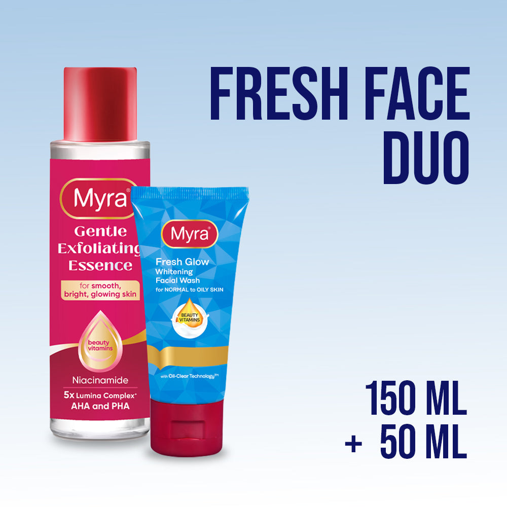 Myra Fresh Face Duo (Myra Fresh Glow Whitening Facial Wash 50ml + Myra Gentle Exfoliating Essence 150ml)