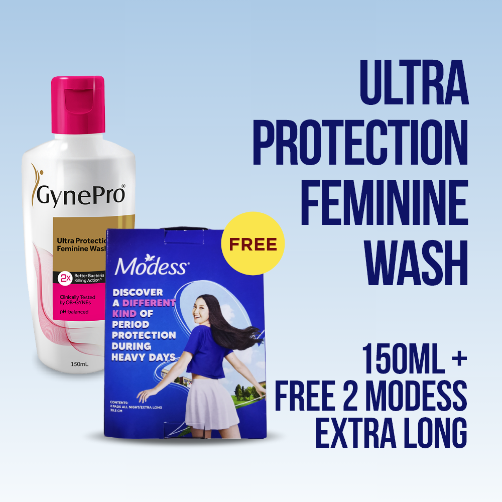 Gynepro Ultra Protection Feminine Wash 150ml + FREE Modess Extra Long Napkin 2s