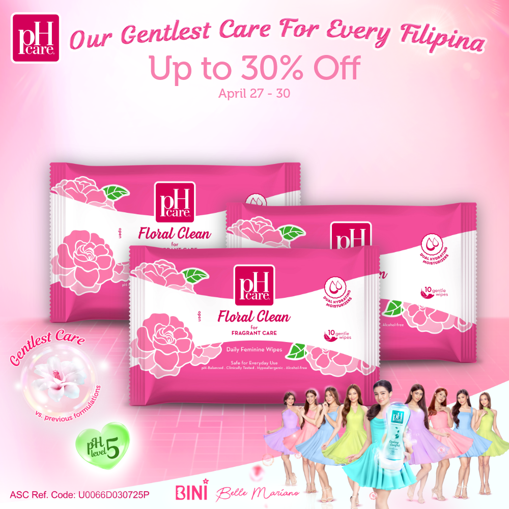 pH Care Daily Feminine Wipes Floral Clean 10 Sheets x 3