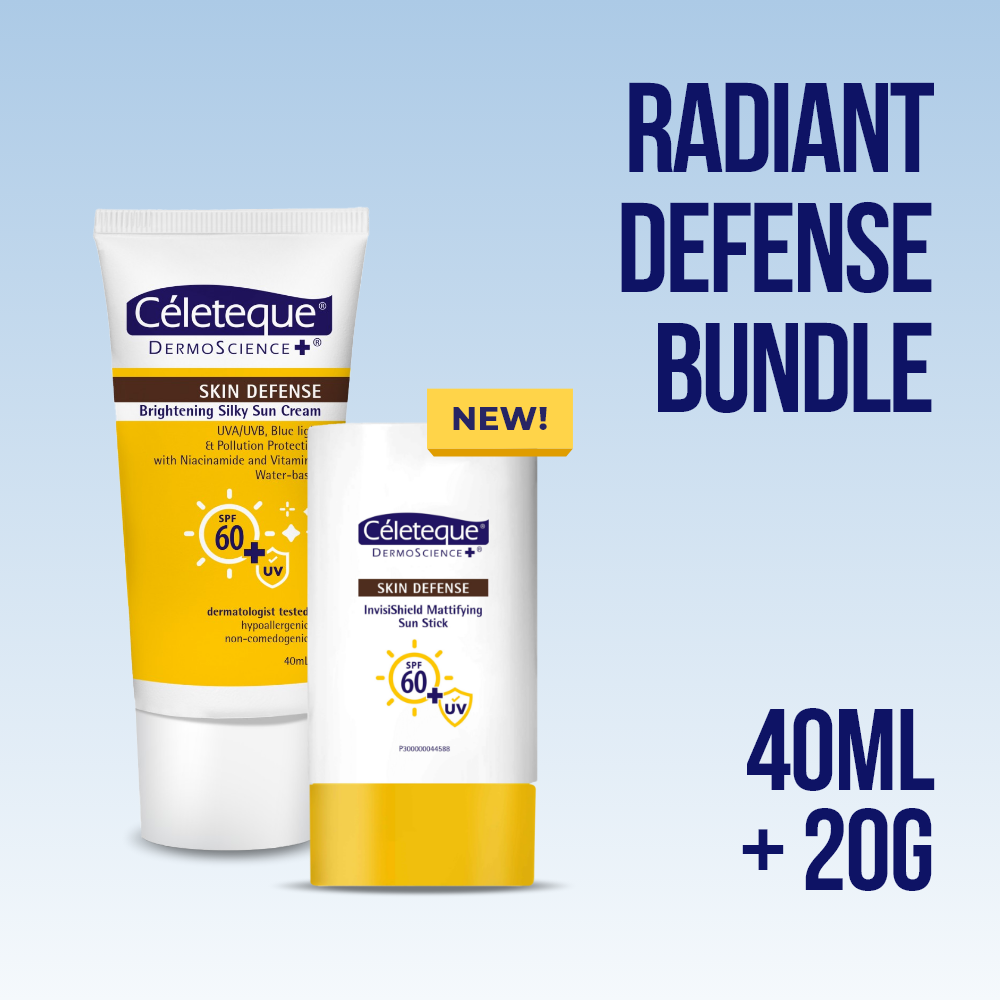 Celeteque Radiant Defense Bundle (Skin Defense Brightening Silky Sun Cream 40ml + Skin Defense InvisiShield Mattifying Sun Stick 20g)