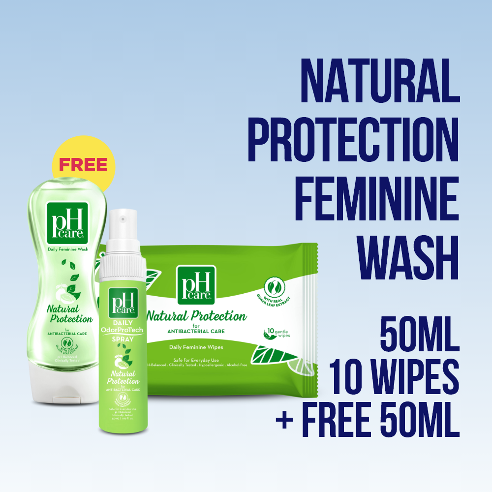 pH Care Feminine Essentials Travel Kit (Natural Protection Spray 50ml + Natural Protection Wipes 10s + FREE Natural Protection Wash 50ml)