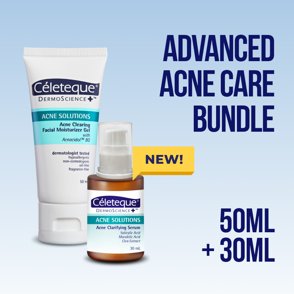 NEW Celeteque Advanced Acne Care Bundle (NEW Celeteque Acne Solutions Acne Clarifying Serum 30ml + Acne Solutions Acne Clearing Facial Moisturizer Gel 50ml)
