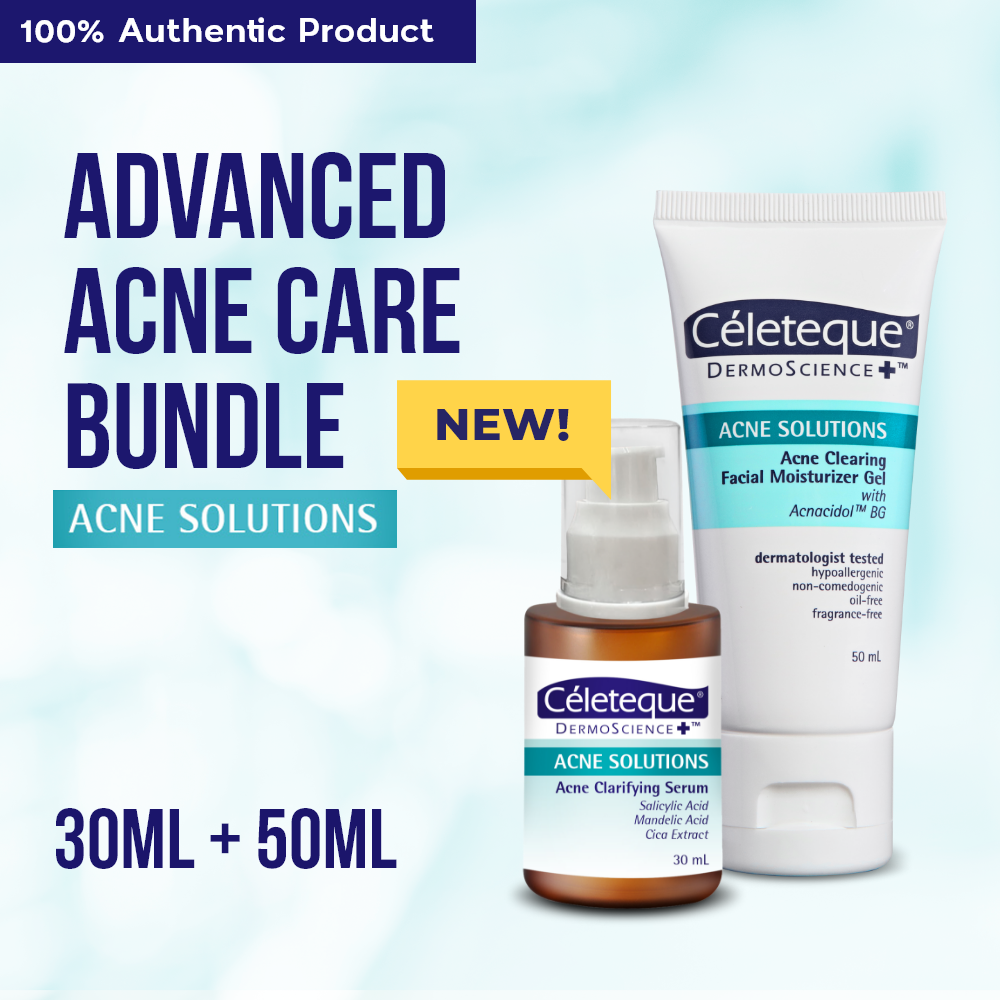 NEW Celeteque Advanced Acne Care Bundle (NEW Celeteque Acne Solutions Acne Clarifying Serum 30ml + Acne Solutions Acne Clearing Facial Moisturizer Gel 50ml)