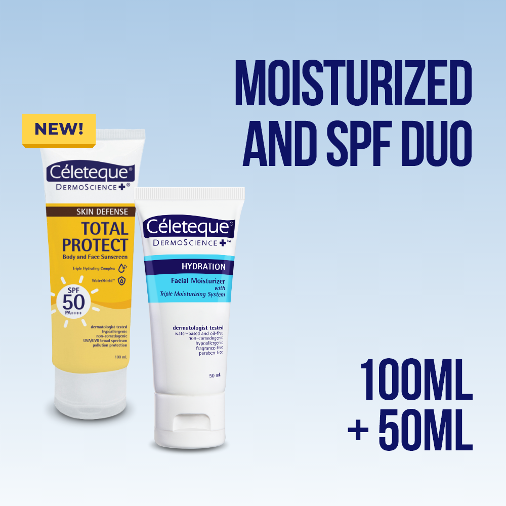 Celeteque Moisturized and SPF Duo (Skin Defense Total Protect Body and Face Sunscreen 100ml + Hydration Facial Moisturizer 50ml)