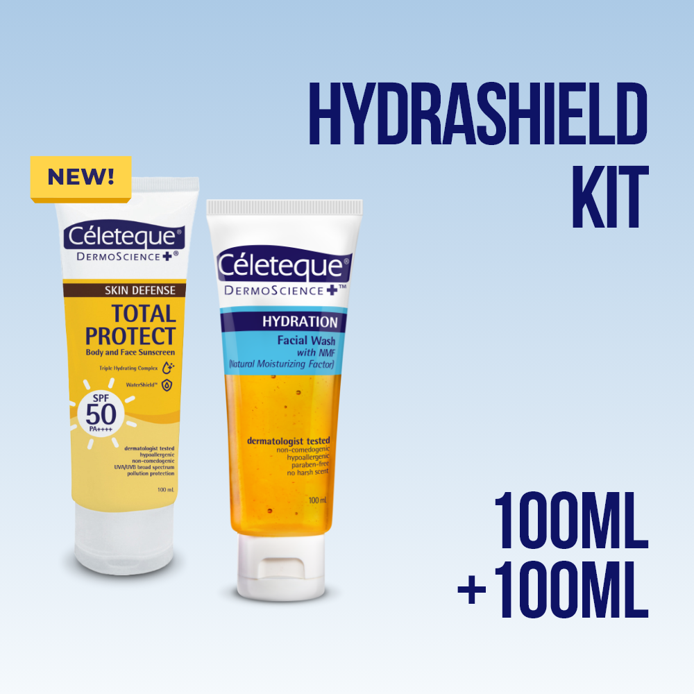 Celeteque HydraShield Kit (Skin Defense Total Protect Body and Face Sunscreen 100ml + Hydration Facial Wash 100ml)