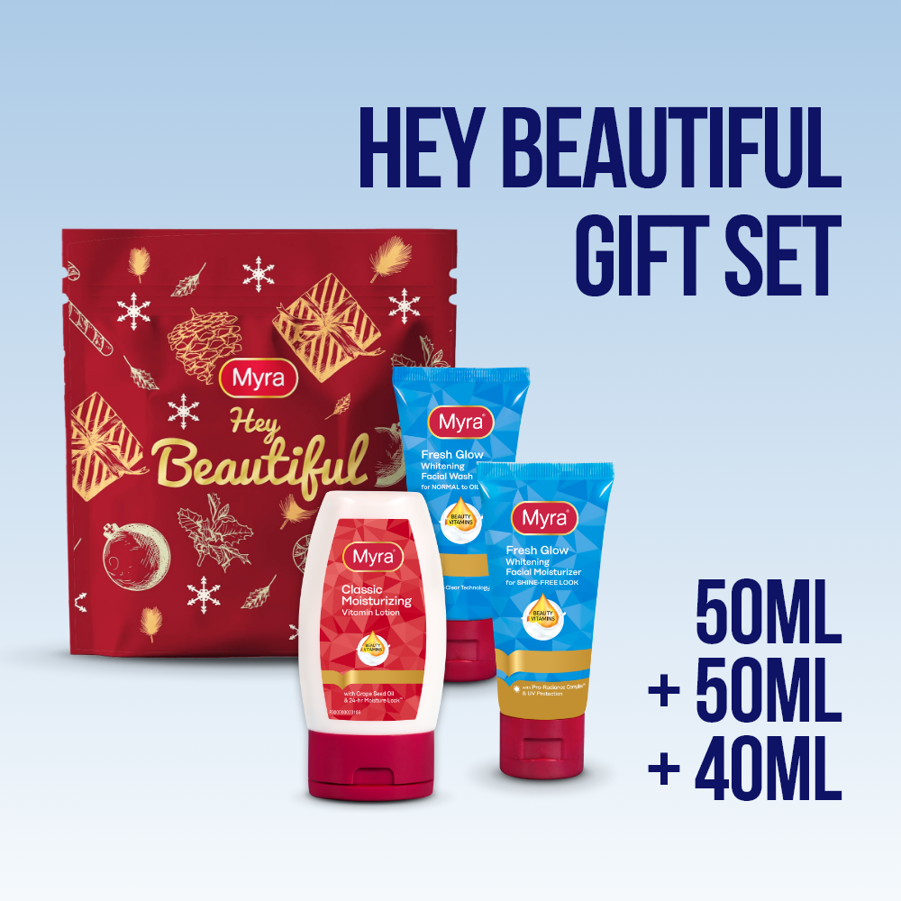 Myra Hey Beautiful Gift Set (Myra Classic Moisturizing Lotion 50ml + Myra Fresh Glow Facial Wash 50ml + Myra Fresh Glow Facial Moisturizer 40ml)