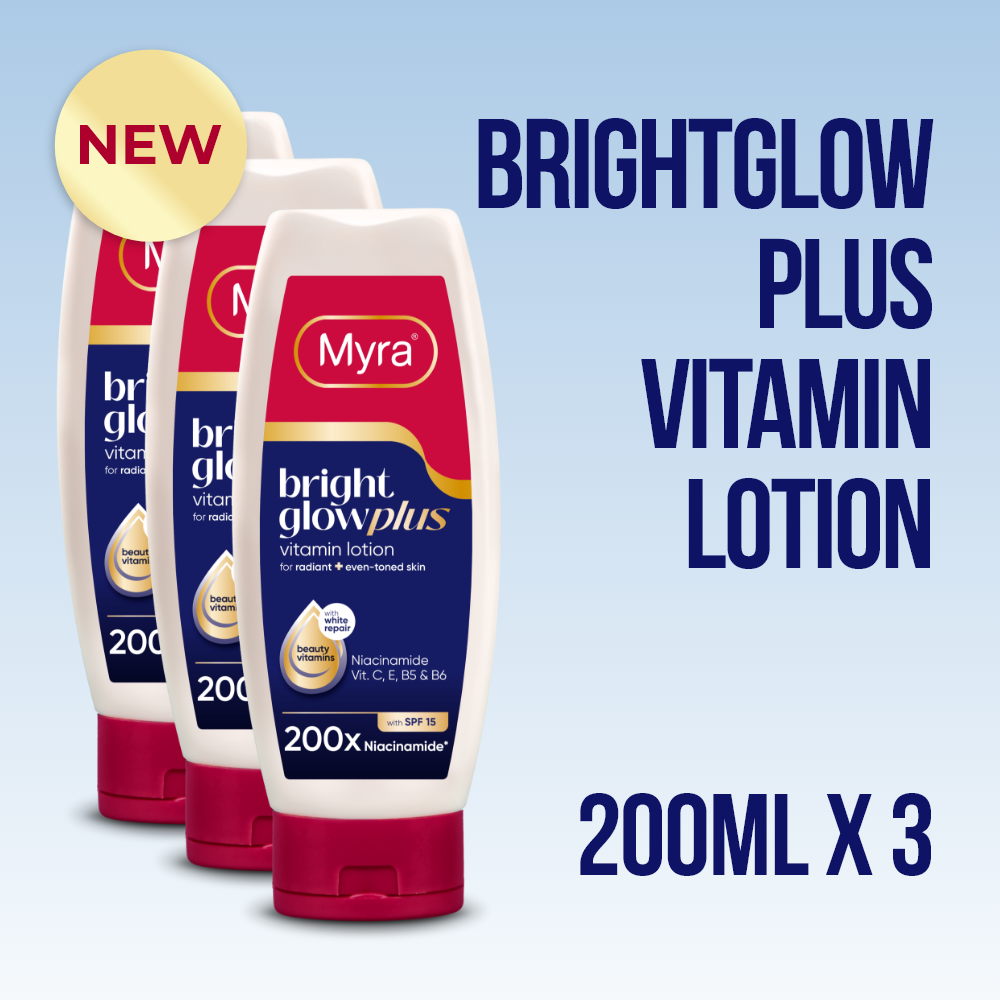 New Myra BrightGlow Plus Vitamin Lotion 200ml x 3