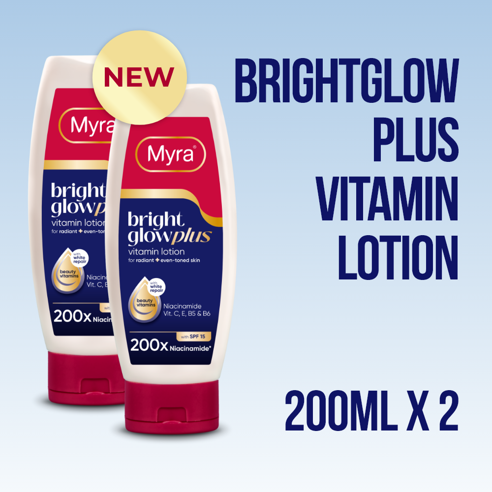 New Myra BrightGlow Plus Vitamin Lotion 200ml x 2