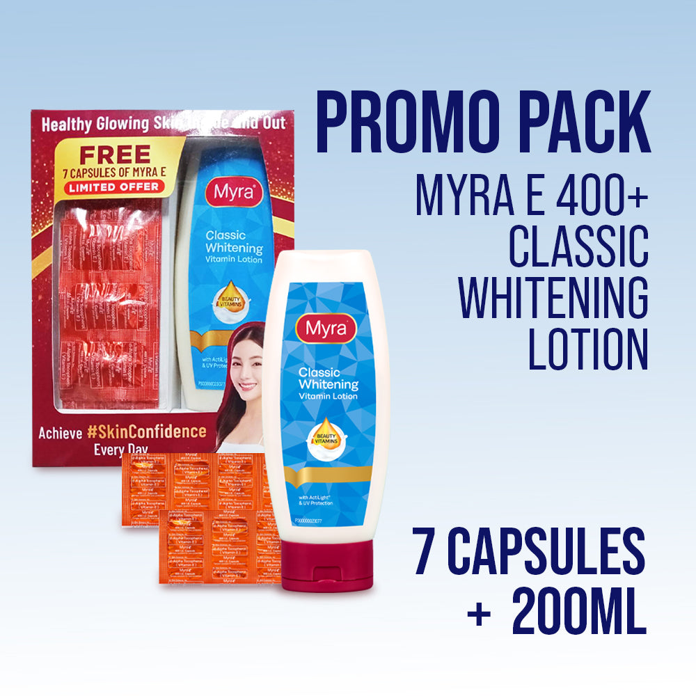 Myra E 400 I.U. 7 Capsules + Myra Classic Whitening Lotion 200mL