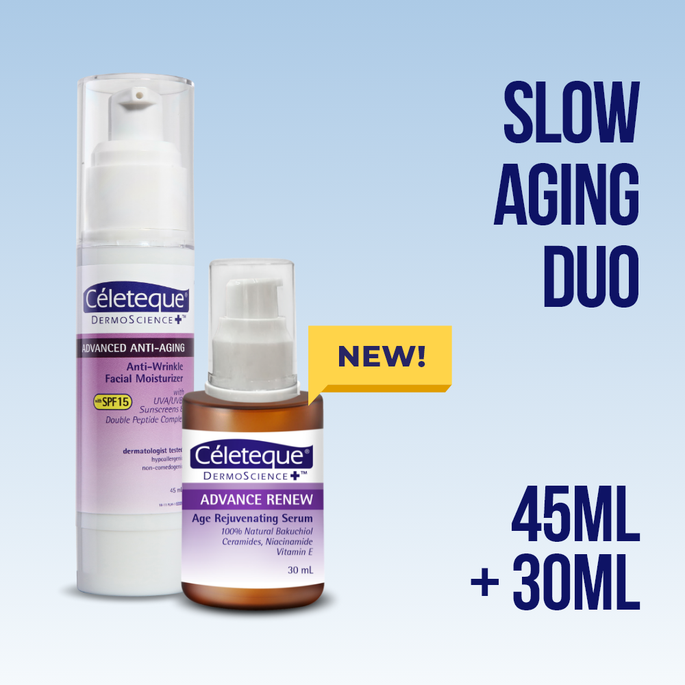 Celeteque Slow Aging Duo (Advance Renew Age Rejuvenating Serum 30ml + Advanced Anti-Aging Facial Moisturizer with SPF15 45ml)