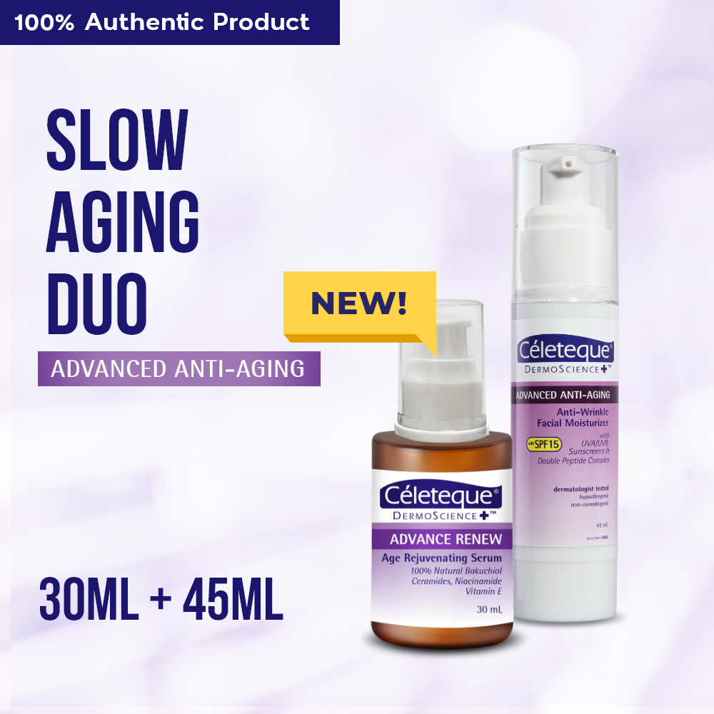Celeteque Slow Aging Duo (Advance Renew Age Rejuvenating Serum 30ml + Advanced Anti-Aging Facial Moisturizer with SPF15 45ml)