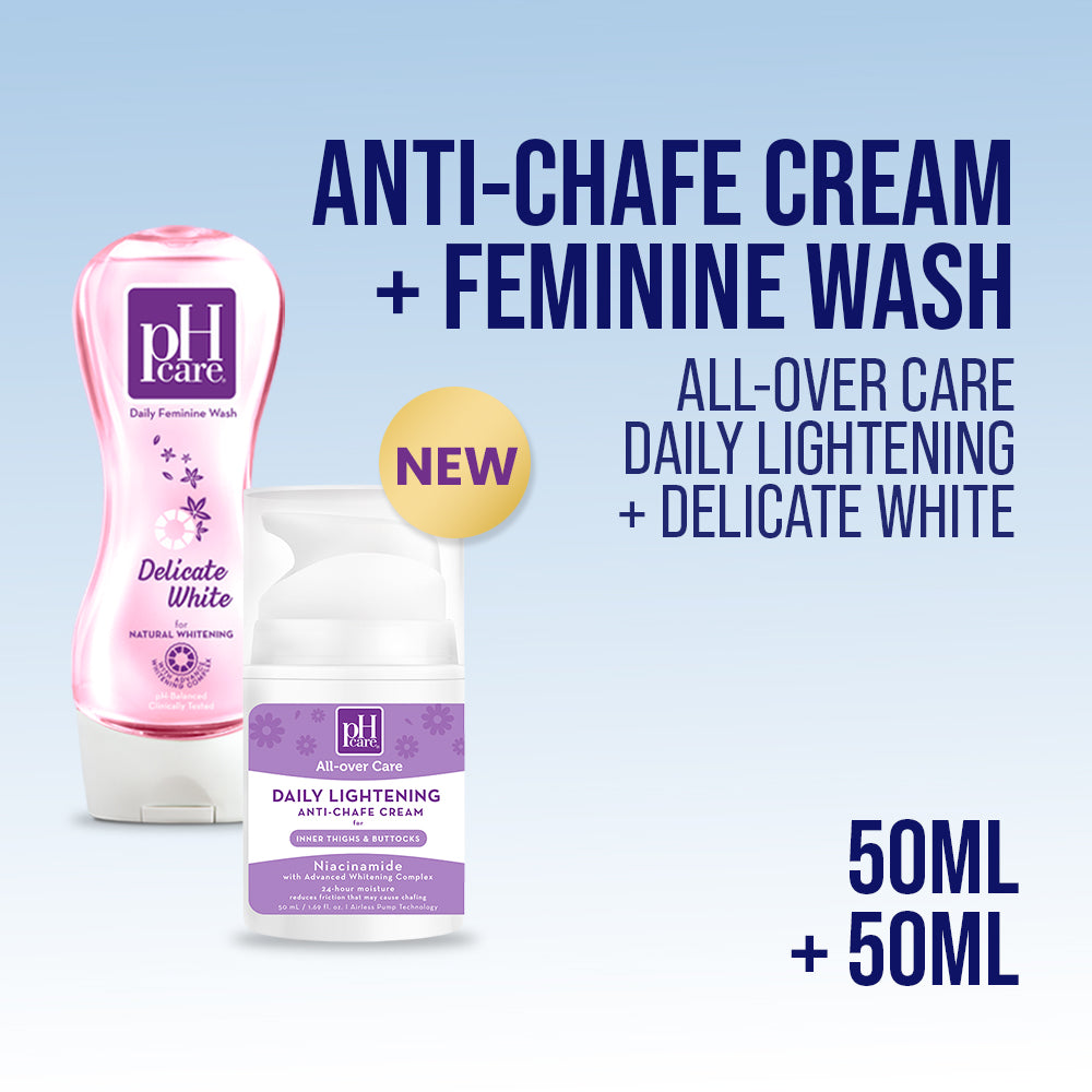 pH Care All-Over Care Daily Lightening Anti-Chafe Cream with Niacinamide 50mL  + pH Care Daily Feminine Wash Delicate White 150mL