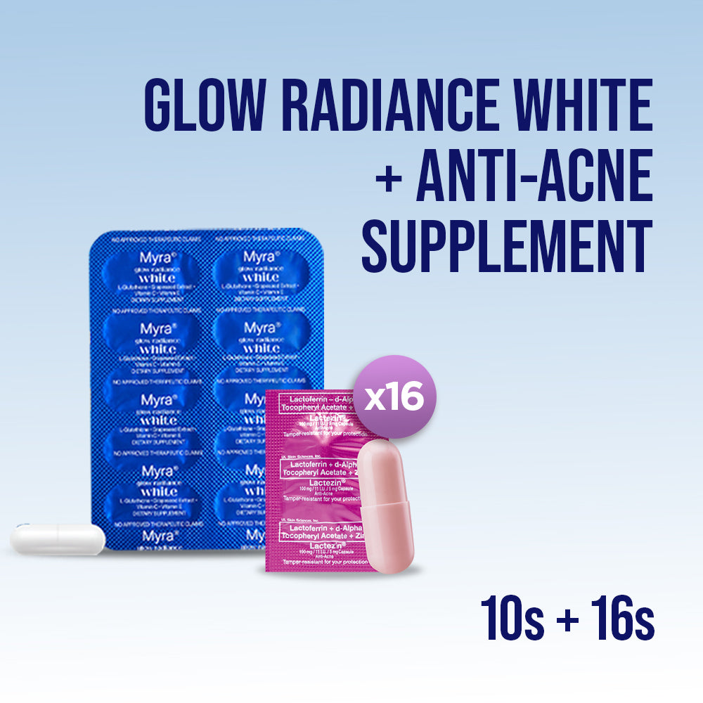 Myra Glow Radiance White with L-Glutathione 10s + Lactezin 100mg Anti-Acne 16 capsules