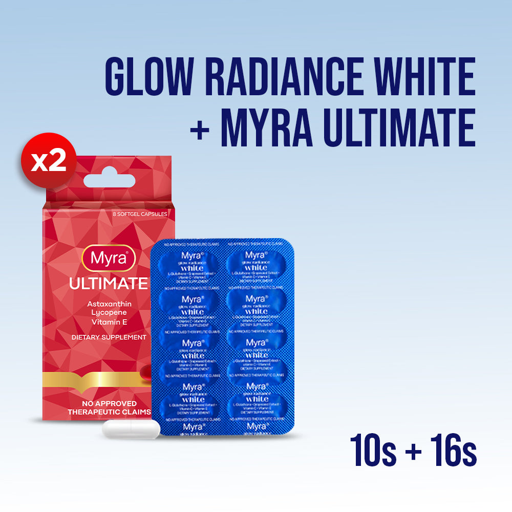 Myra Glow Radiance White with L-Glutathione 10s + Myra Ultimate with Astaxanthin 16s