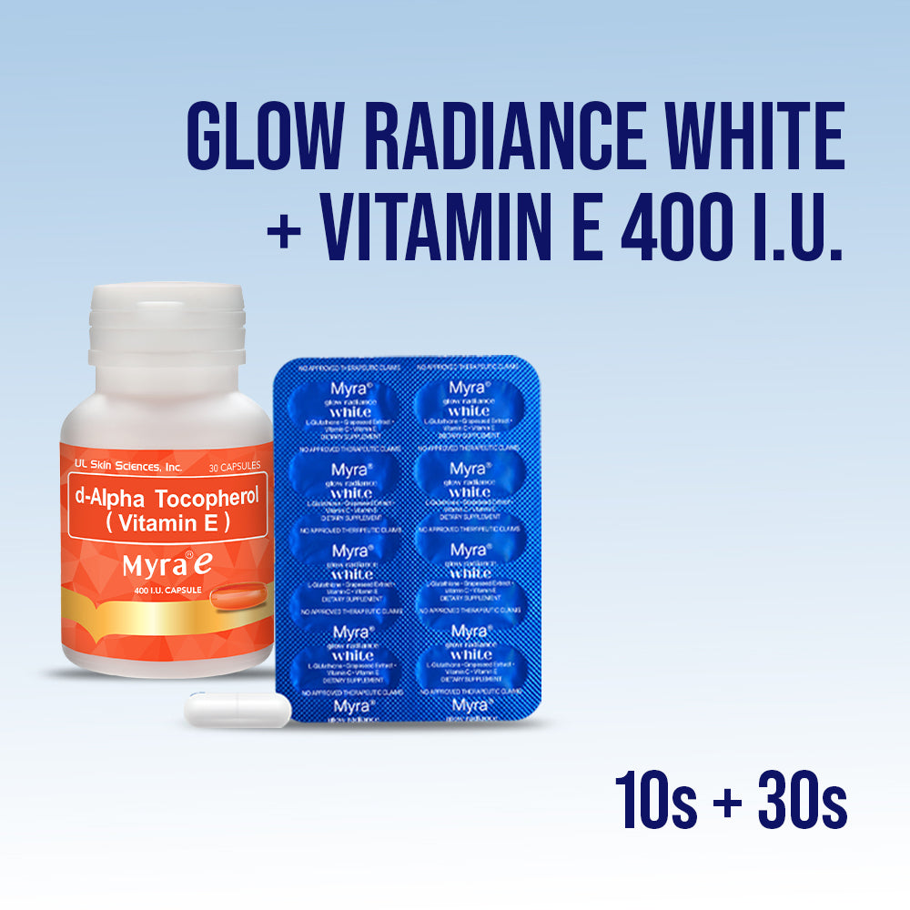 Myra Glow Radiance White with L-Glutathione 10s + Myra E 400 I.U 30s Bottle