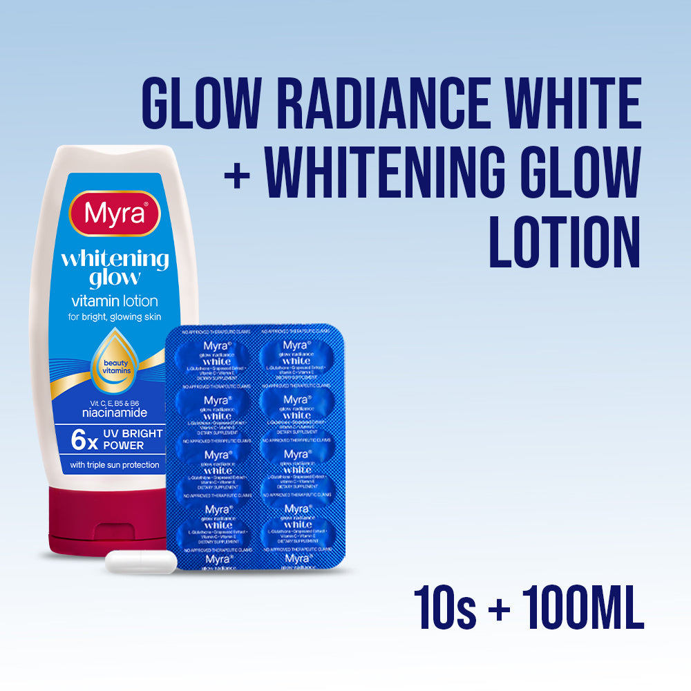 Myra Glow Radiance White with L-Glutathione 10s + Myra Whitening Glow Vitamin Lotion 100ml
