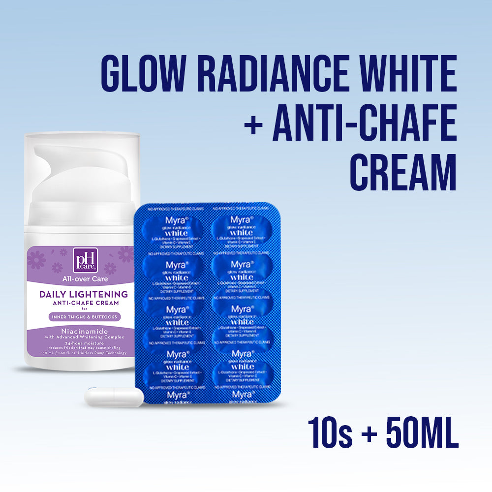 Myra Glow Radiance White with L-Glutathione 10s + pH Care All-Over Daily Lightening Anti-Chafe Cream with Niacinamide 50ml