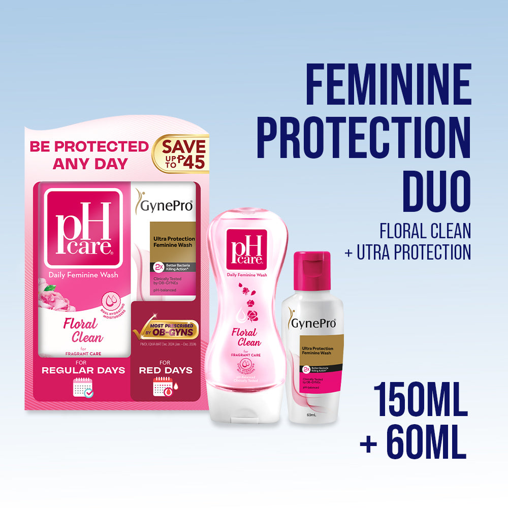 Feminine Protection Duo (Gynepro Ultra Protection Feminine Wash 60ml + pH Care Daily Feminine Wash Floral Clean 150ml)