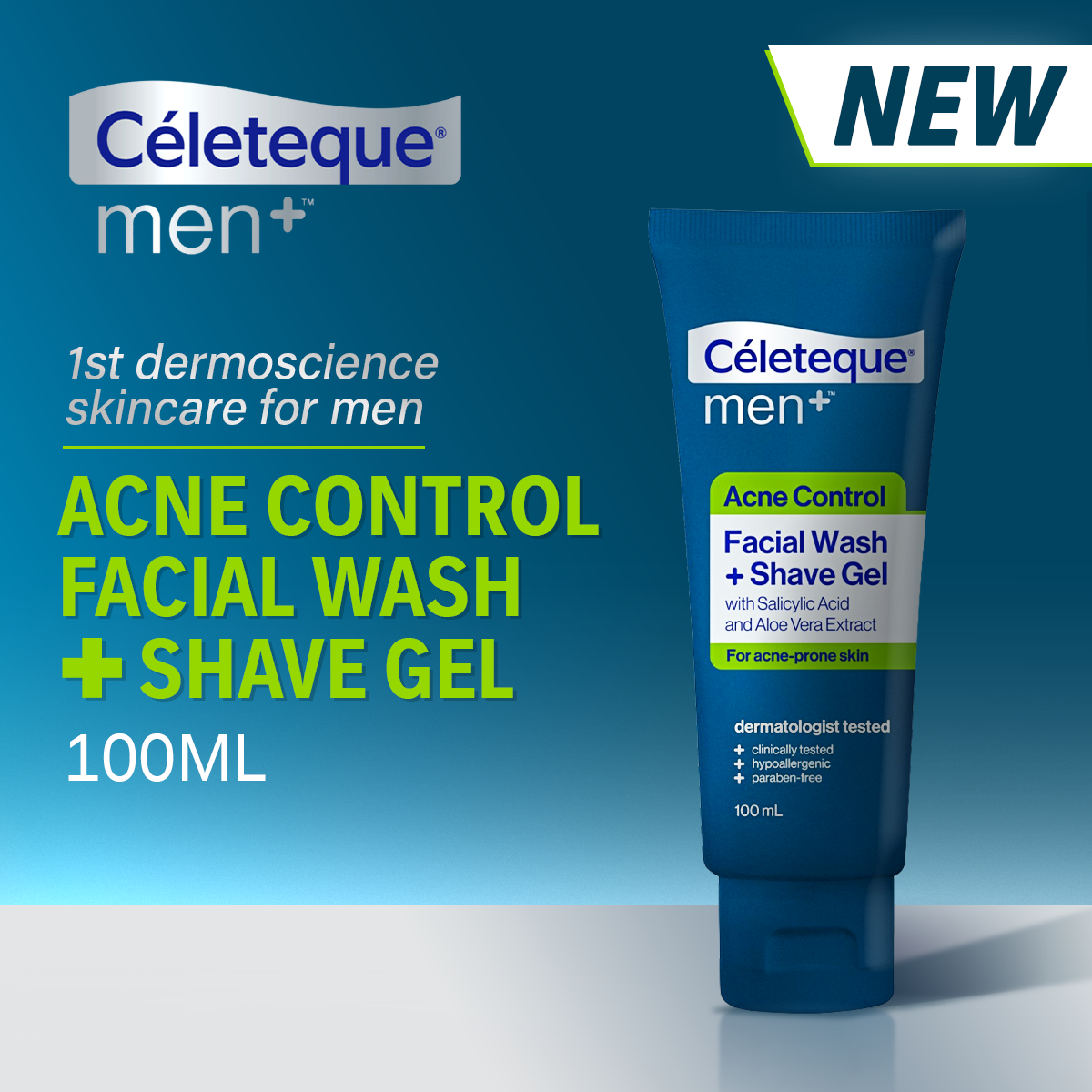 NEW Celeteque Men Acne Control Facial Wash + Shave Gel 100ml