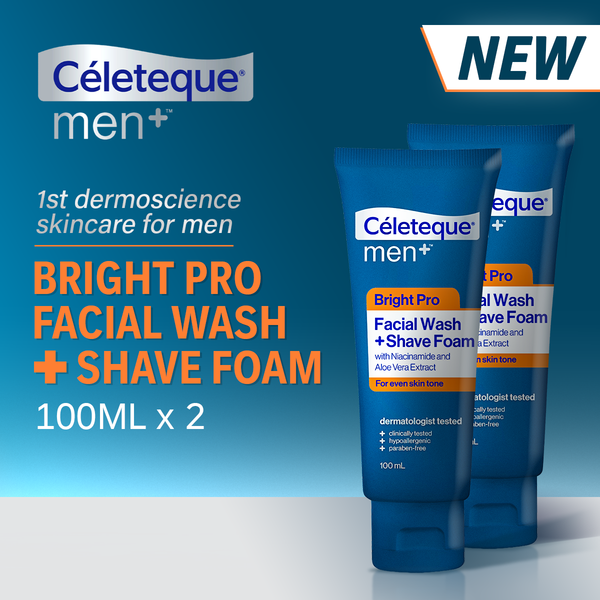 NEW Celeteque Men Brightening Facial Wash + Shave Foam 100ml - Set of 2