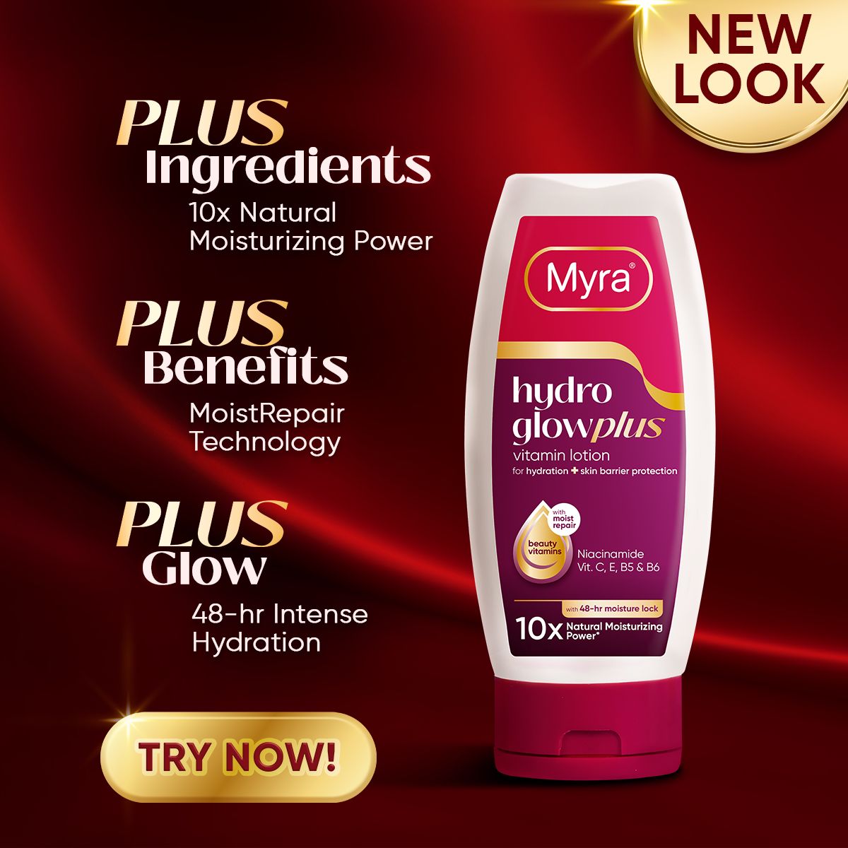 New Myra HydroGlow Plus Vitamin Lotion 200ml x 3