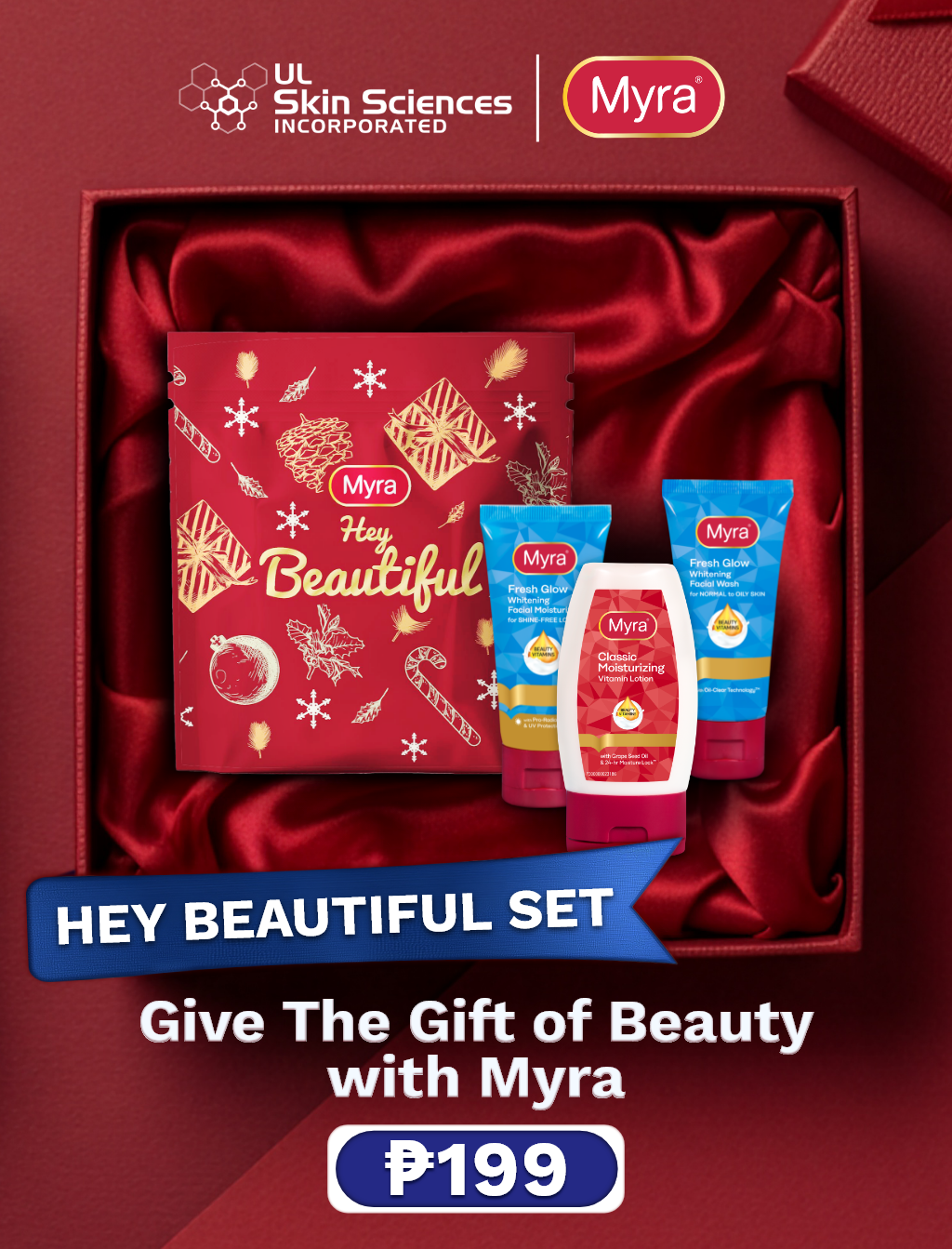 Myra Hey Beautiful Gift Set (Myra Classic Moisturizing Lotion 50ml + Myra Fresh Glow Facial Wash 50ml + Myra Fresh Glow Facial Moisturizer 40ml)