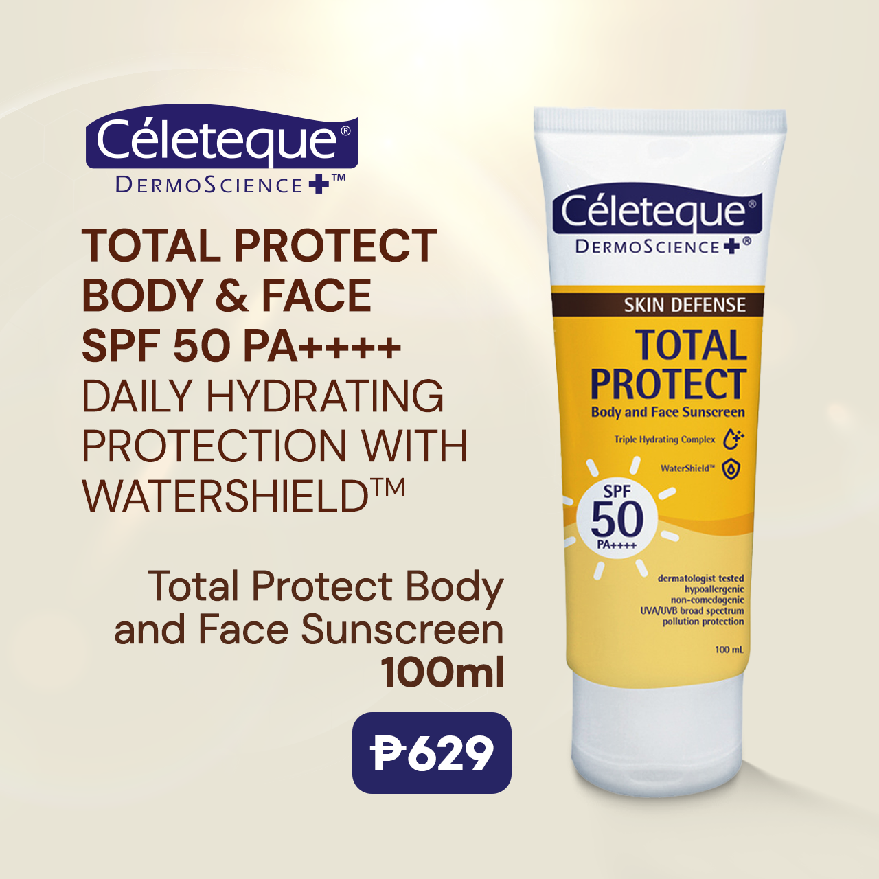 Celeteque HydraShield Kit (Skin Defense Total Protect Body and Face Sunscreen 100ml + Hydration Facial Wash 100ml)