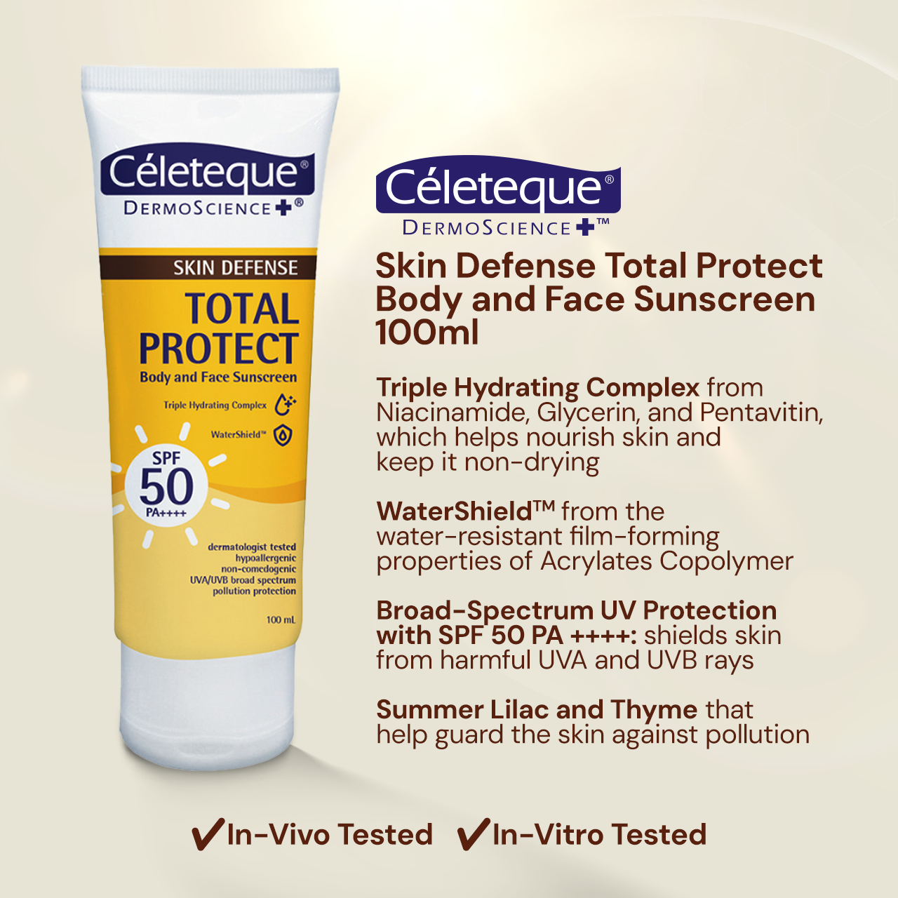 Celeteque On-the-go Sun Protection Bundle (Skin Defense Total Protect Body and Face Sunscreen 100ml + Skin Defense Invisishield Mattifying Sun Stick 20g)