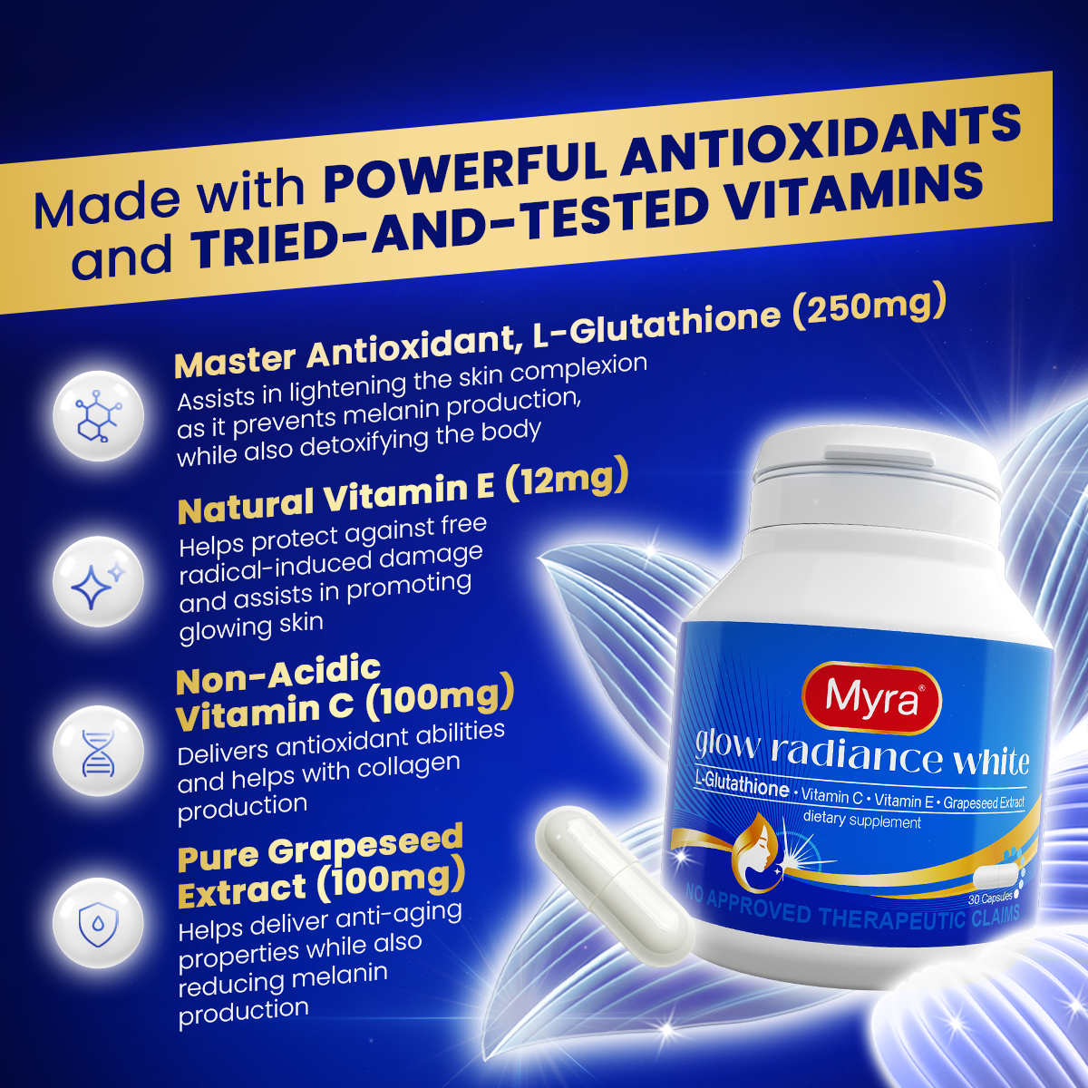 NEW Myra Glow Radiance with L-Glutathione 10s Capsules