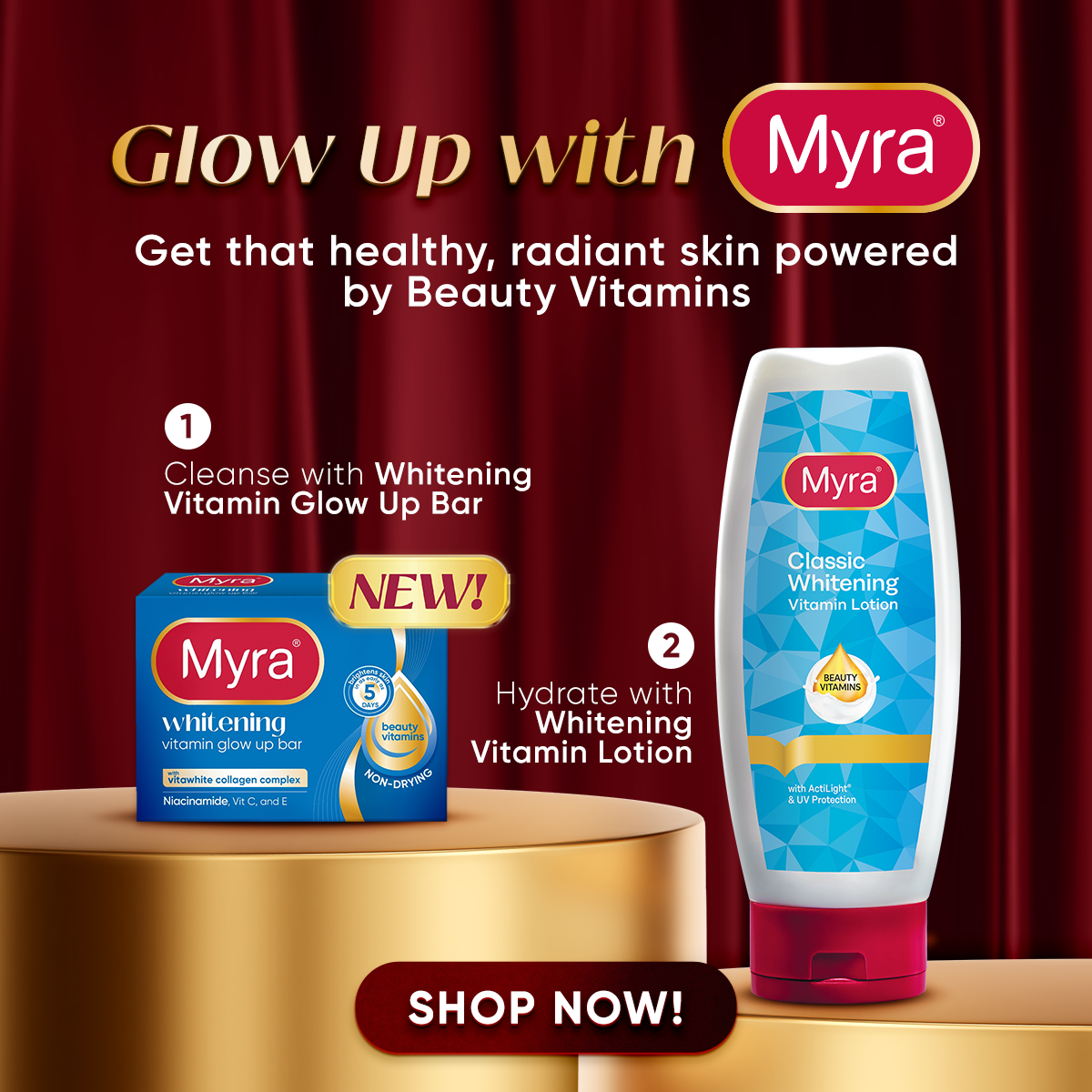 NEW Myra Whitening Vitamin GlowUp Soap Bar 90g (Bundle of 2)