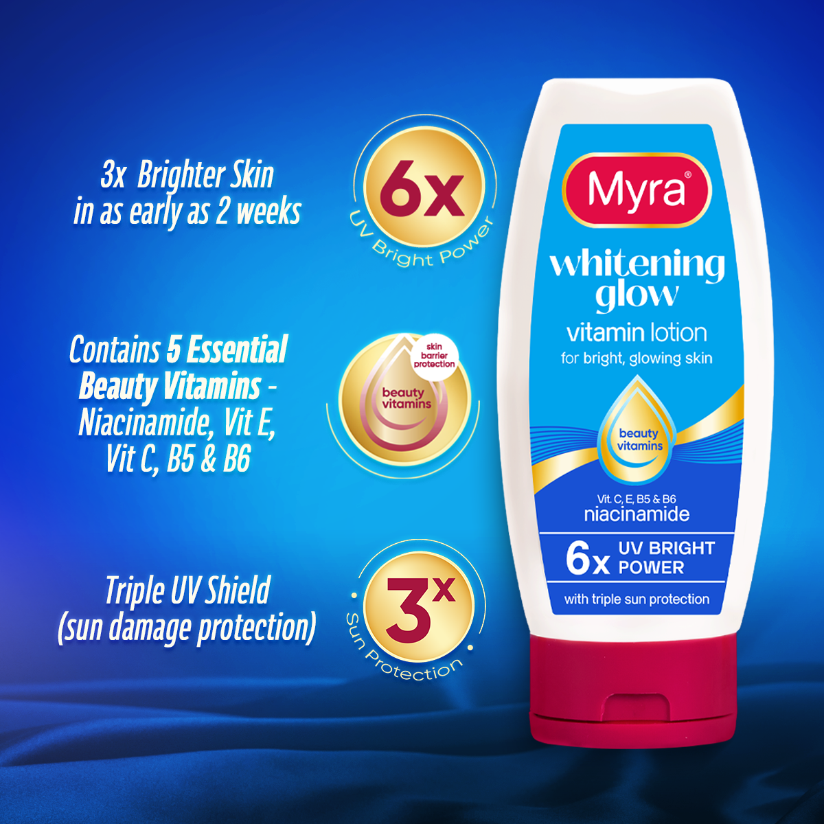 Myra Whitening Glow Vitamin Lotion 200ml x 3