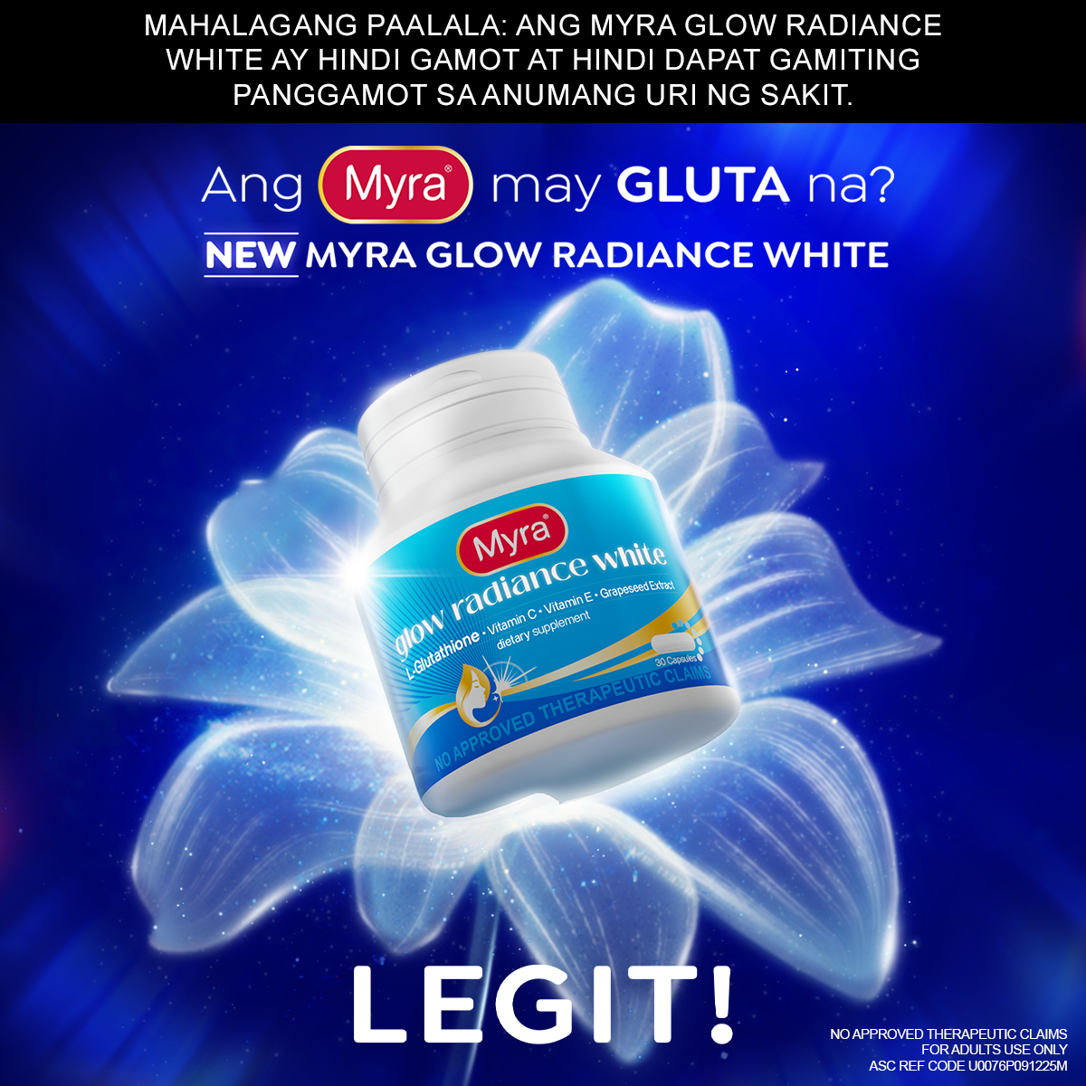 Myra Glow Radiance White with L-Glutathione 30s Bottle + Myra E 400 I.U. 30s Bottle Bundle